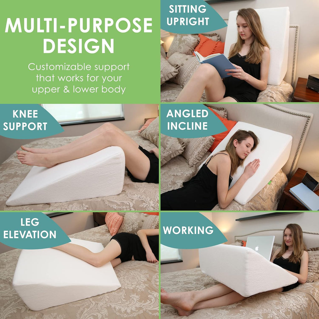 Bed Wedge Pillow for Sleeping - Memory Foam Leg Elevation for Post Surgery, Sleeping, Sitting - Triangle Pillow with Washable Cover Helps Aid Snoring 25x24x10 Inch