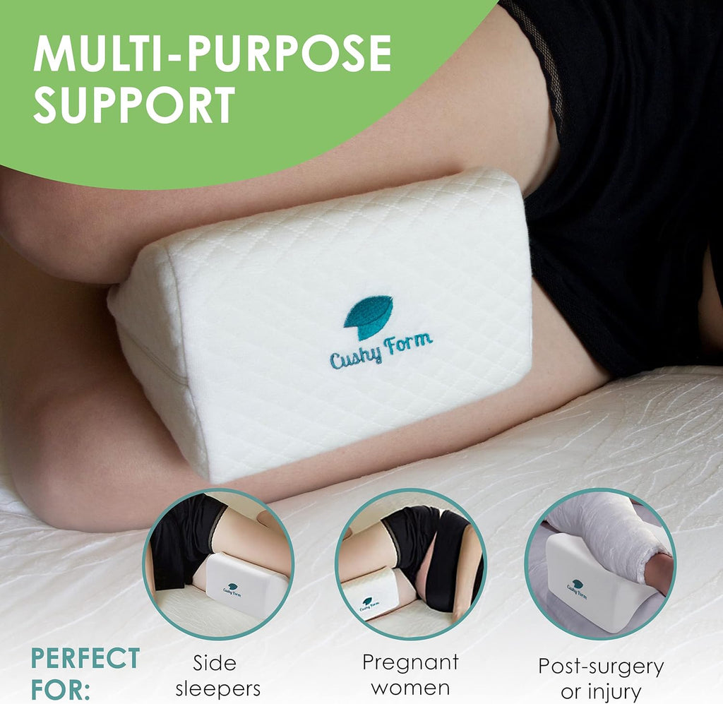 Sciatic Nerve Pain Relief Knee Pillow - Best for Pregnancy, Leg, Knee, Back & Spine Alignment - Memory Foam Wedge Leg Pillow with Washable Cover (White, Standard)