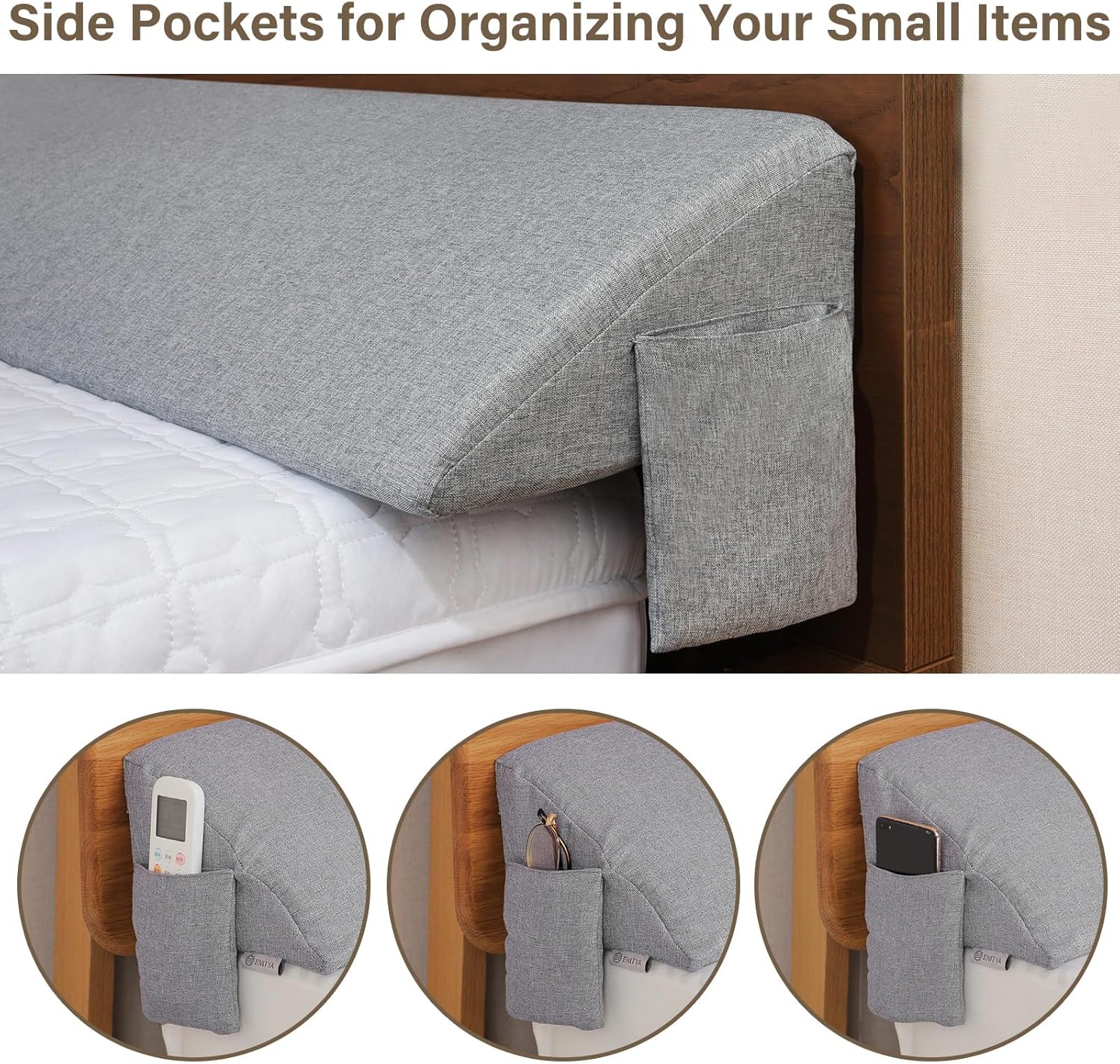 ENITYA Twin Bed Wedge Pillow for Headboard Gap/Mattress Gap Filler/Headboard Pillow/Bed Gap Filler,Close Gap(0-3.5") Between Mattress and Headboard,Stop Loosing Your Pillows,Phone(Grey 39"x10"x6")