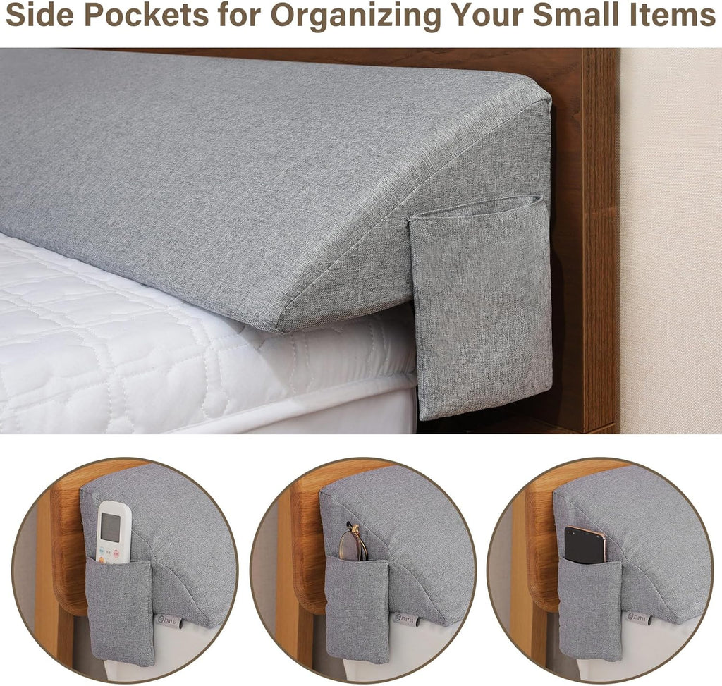 ENITYA Cal King Bed Wedge Pillow for Headboard Gap/Mattress Gap Filler/Headboard Pillow/Bed Gap Filler,Close Gap(0-3.5") Between Mattress and Headboard,Stop Loosing Your Pillows,Phone(Grey