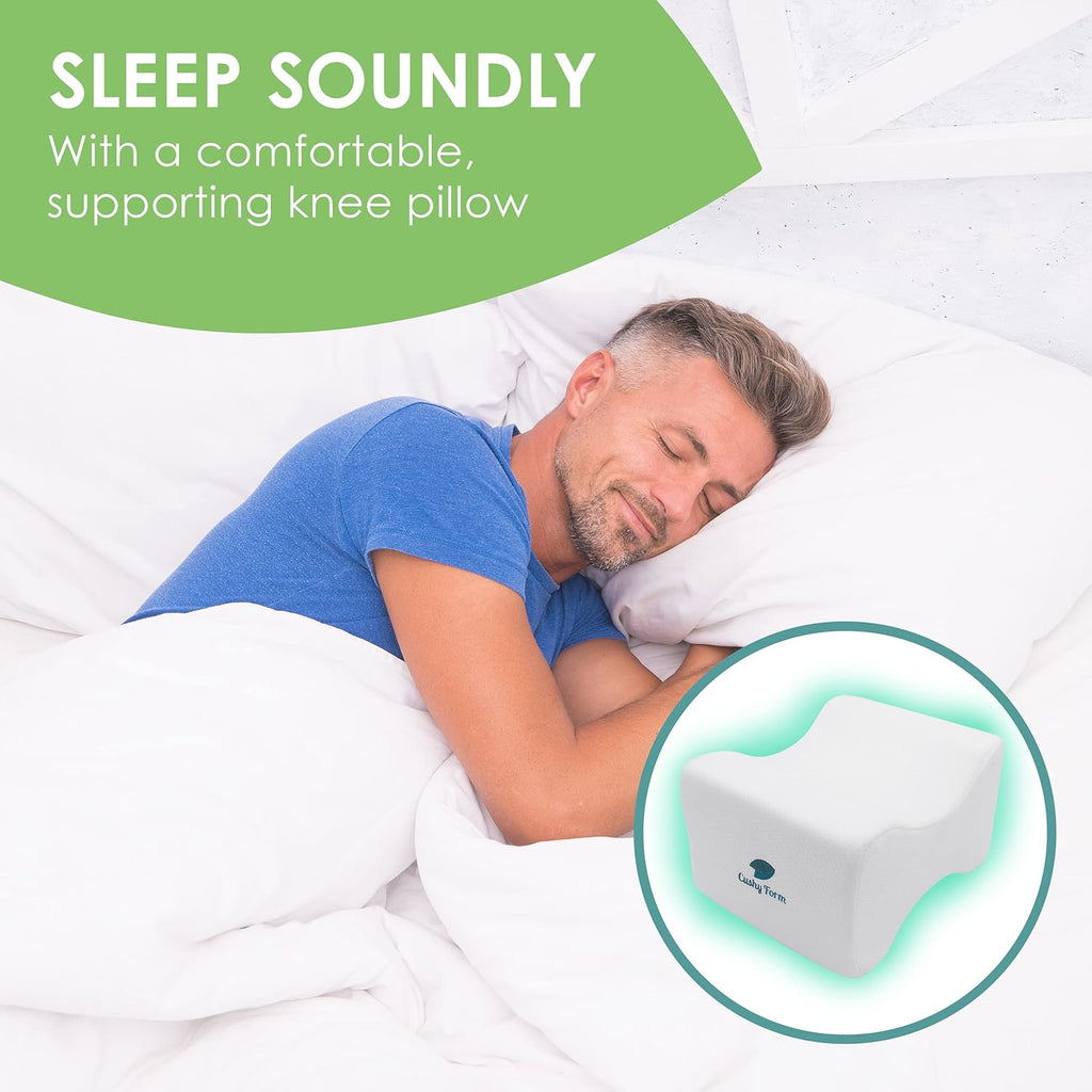 Sciatic Nerve Pain Relief Knee Pillow - Best for Pregnancy, Leg, Knee, Back & Spine Alignment - Memory Foam Wedge Leg Pillow with Washable Cover (White, Standard)