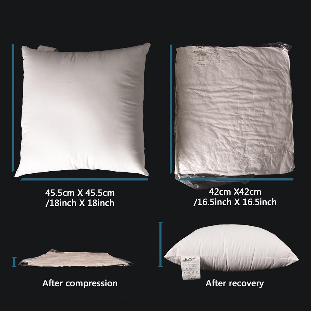 EDOW Throw Pillow Inserts,Set of 4 Soft Hypoallergenic Down Alternative Polyester Square Form Decorative Pillow, Cushion,Sham Stuffer,Cotton Cover. (White, 18x18)