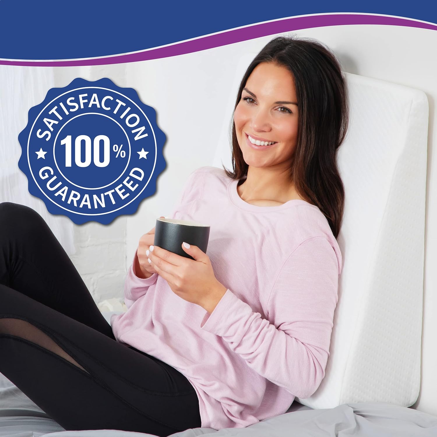 Bed Wedge Pillow with Memory Foam Top - Ideal for Comfortable & Restful Sleeping - Alleviates Neck/Back Pain, Acid Reflux, Snoring, Heartburn, Allergies & More - Versatile - Washable Cover, 7.5"