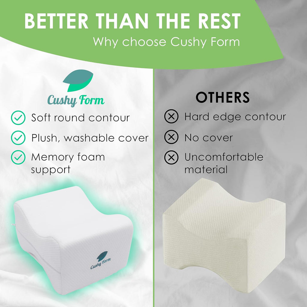 Sciatic Nerve Pain Relief Knee Pillow - Best for Pregnancy, Leg, Knee, Back & Spine Alignment - Memory Foam Wedge Leg Pillow with Washable Cover (White, Standard)