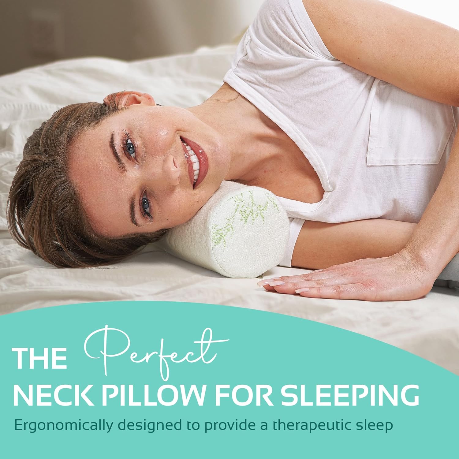 AllSett Health 2 Pack Bamboo Cervical Neck Roll Memory Foam Pillow, Round Neck, Support for Sleeping | Bolster Pillow for Bed, Legs, Back And Yoga | 4 Inch Diameter x 17 Inches long