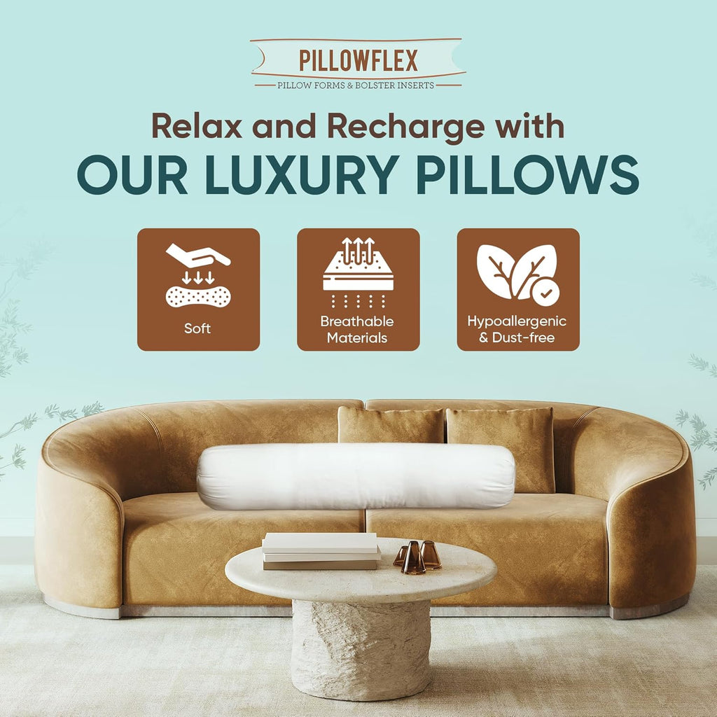 Pillowflex 8 Inch Bolsters Pillow Form Inserts For Shams (8 Inch By 28 Inch Bolster)