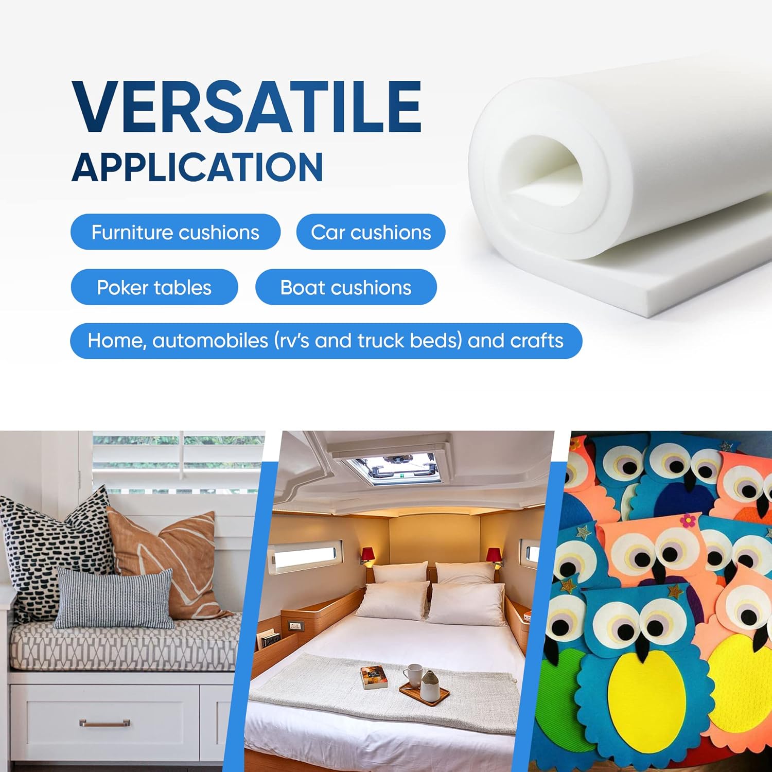 AK TRADING CO. (4" H X 30" W x 72"L) Upholstery Foam Cushion CertiPUR-US® Certified. Perfect for Seat Replacement, Upholstery Sheet & Foam Padding White