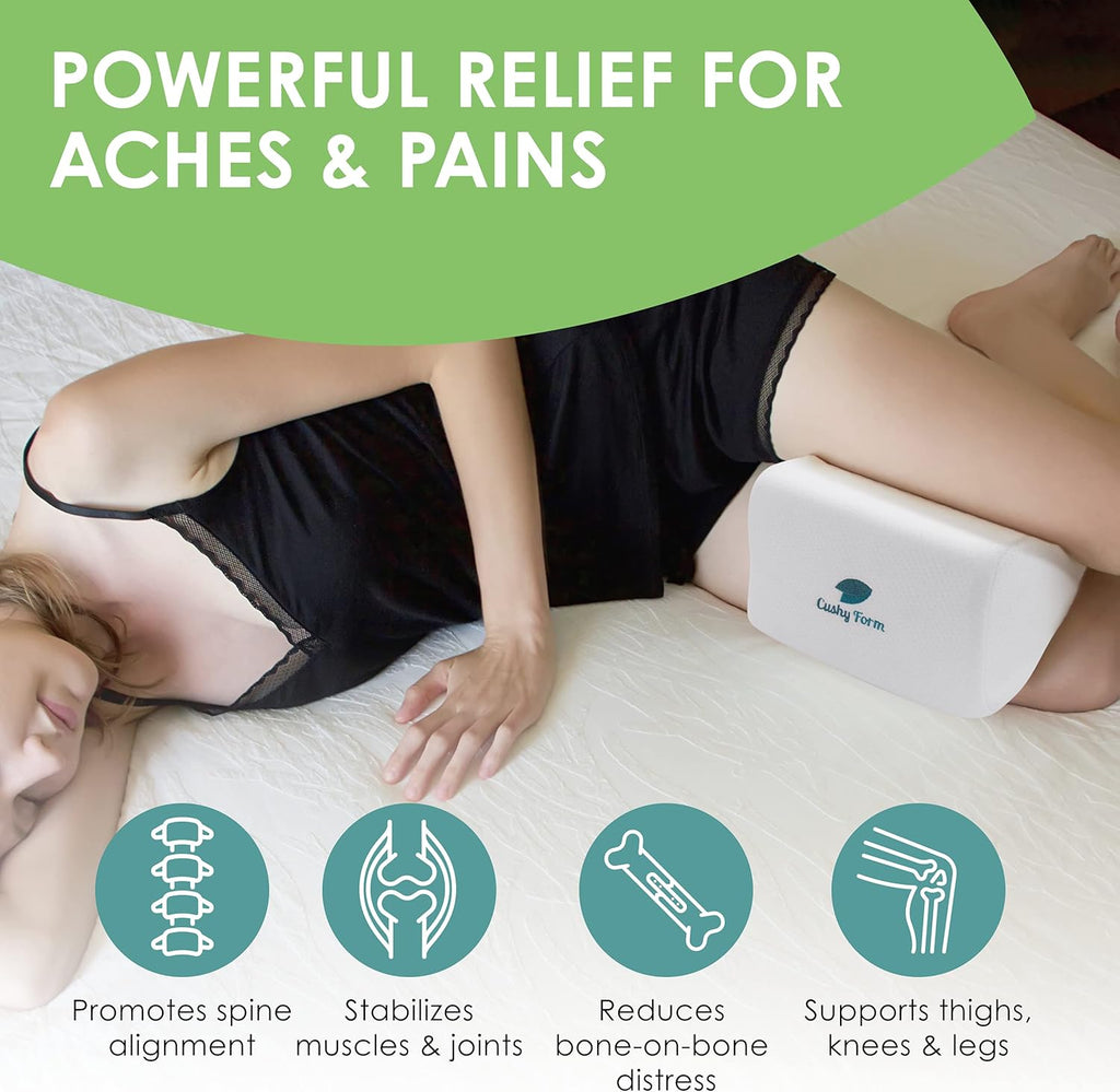 Sciatic Nerve Pain Relief Knee Pillow - Best for Pregnancy, Leg, Knee, Back & Spine Alignment - Memory Foam Wedge Leg Pillow with Washable Cover (White, Standard)