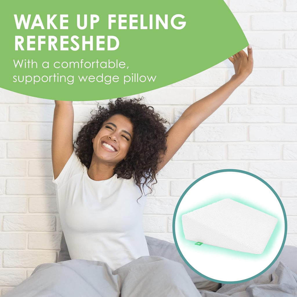 Bed Wedge Pillow for Sleeping - Memory Foam Leg Elevation for Post Surgery, Sleeping, Sitting - Triangle Pillow with Washable Cover Helps Aid Snoring 25x24x10 Inch