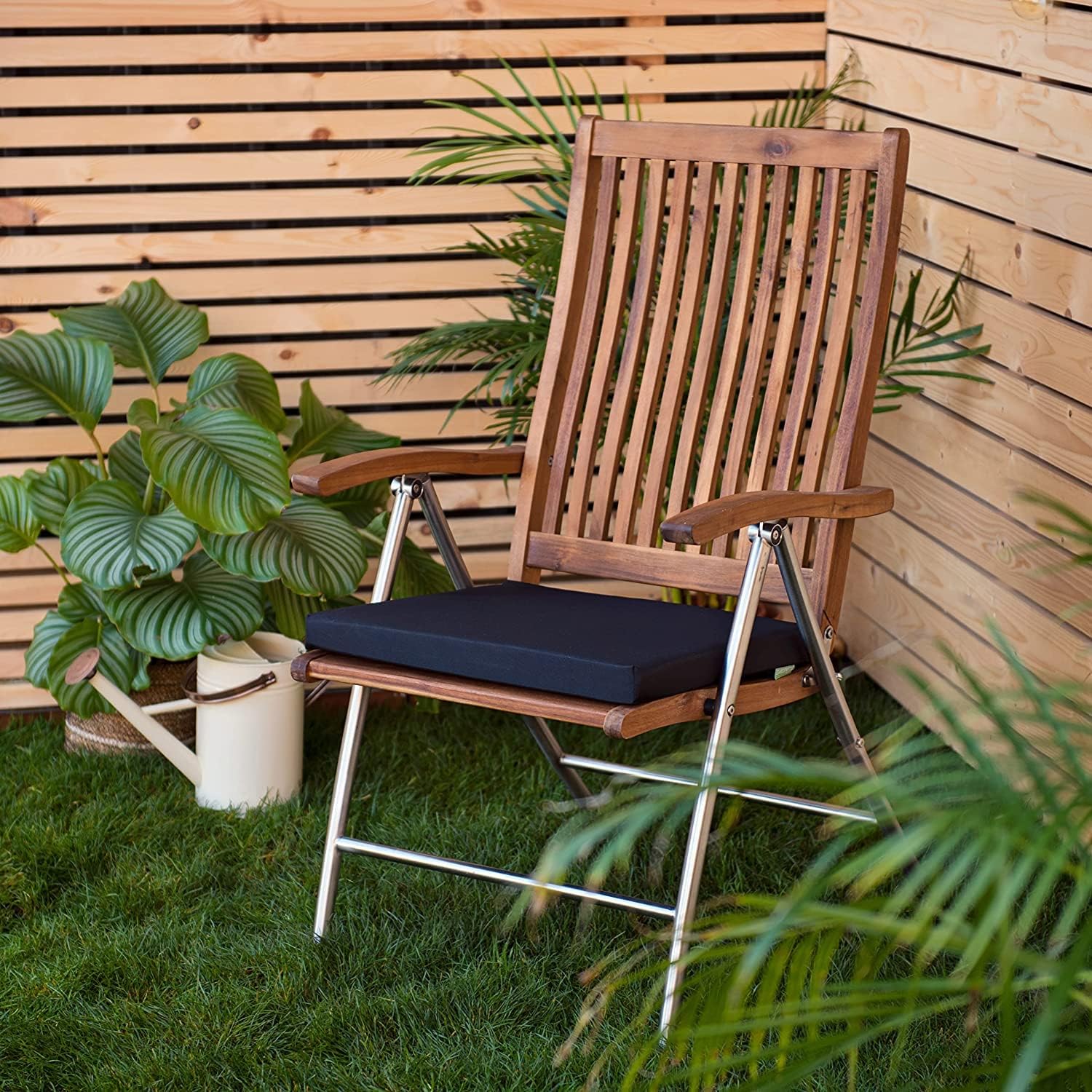 Adam Icon M&A STYLE Garden Chair Seat Pads | Slip Free Hypoallergenic Cushion | Water Resistant Thick Quality Cushion Pads | Great for Indoors & Outdoors | Secure Ties | 4 Pieces (Black)