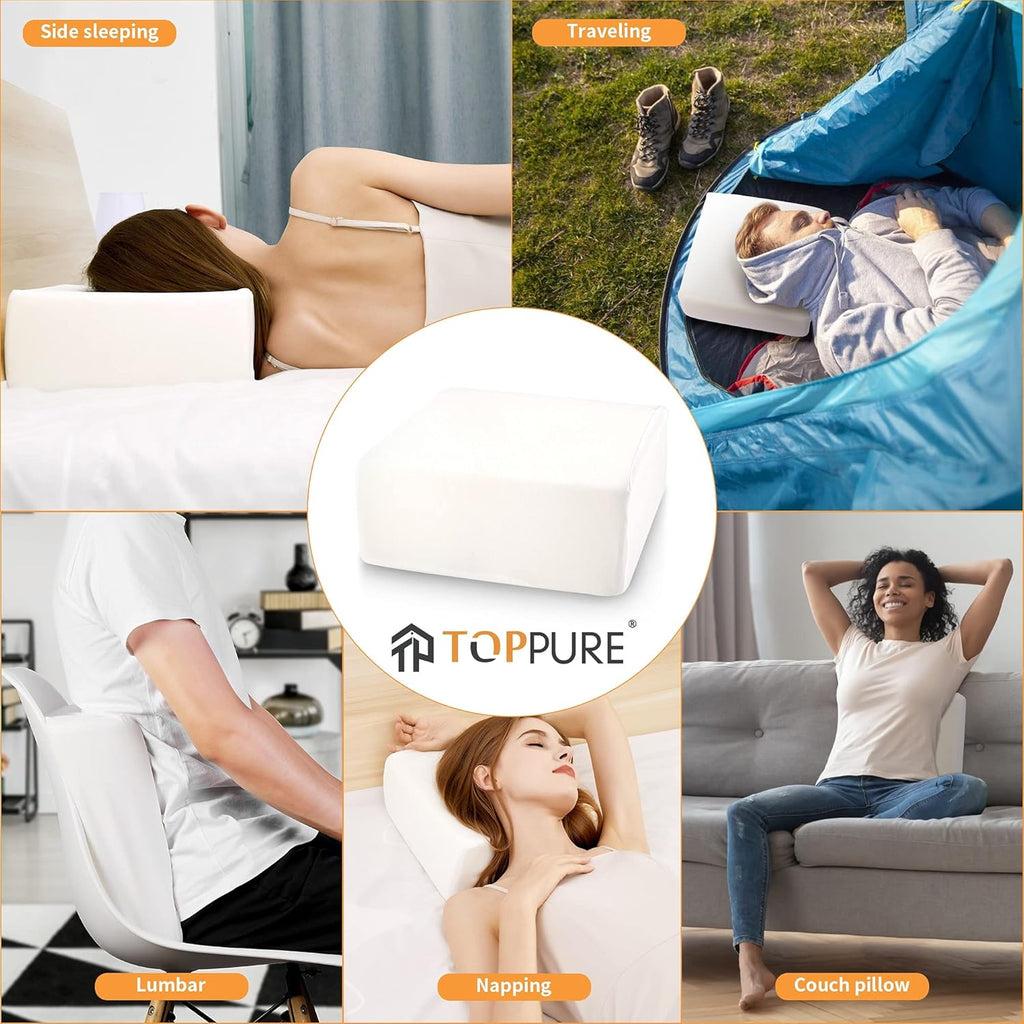TOPPURE Cube Memory Foam Pillow for Side Sleepers(14"x14"x6" Large and Thick), Cervical Pillow for Neck and Shoulder Pain Relief, Coach Pillow, Travel Pillow, White