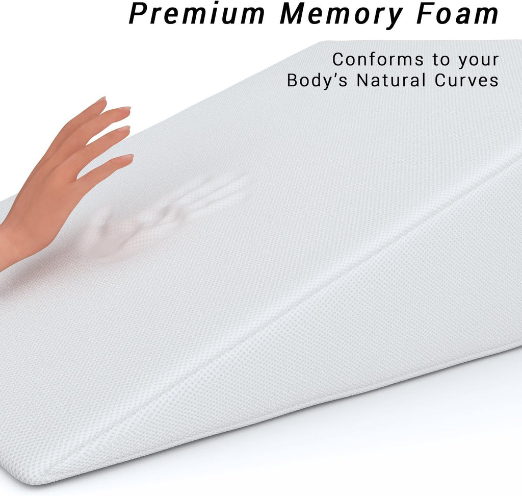 Bed Wedge FitPlus Premium Wedge Pillow 1.5 Inches Memory Foam 2 Year Warranty Acid Reflux Pillow with Removable Cover Dr Recommended for Snoring and Gerd