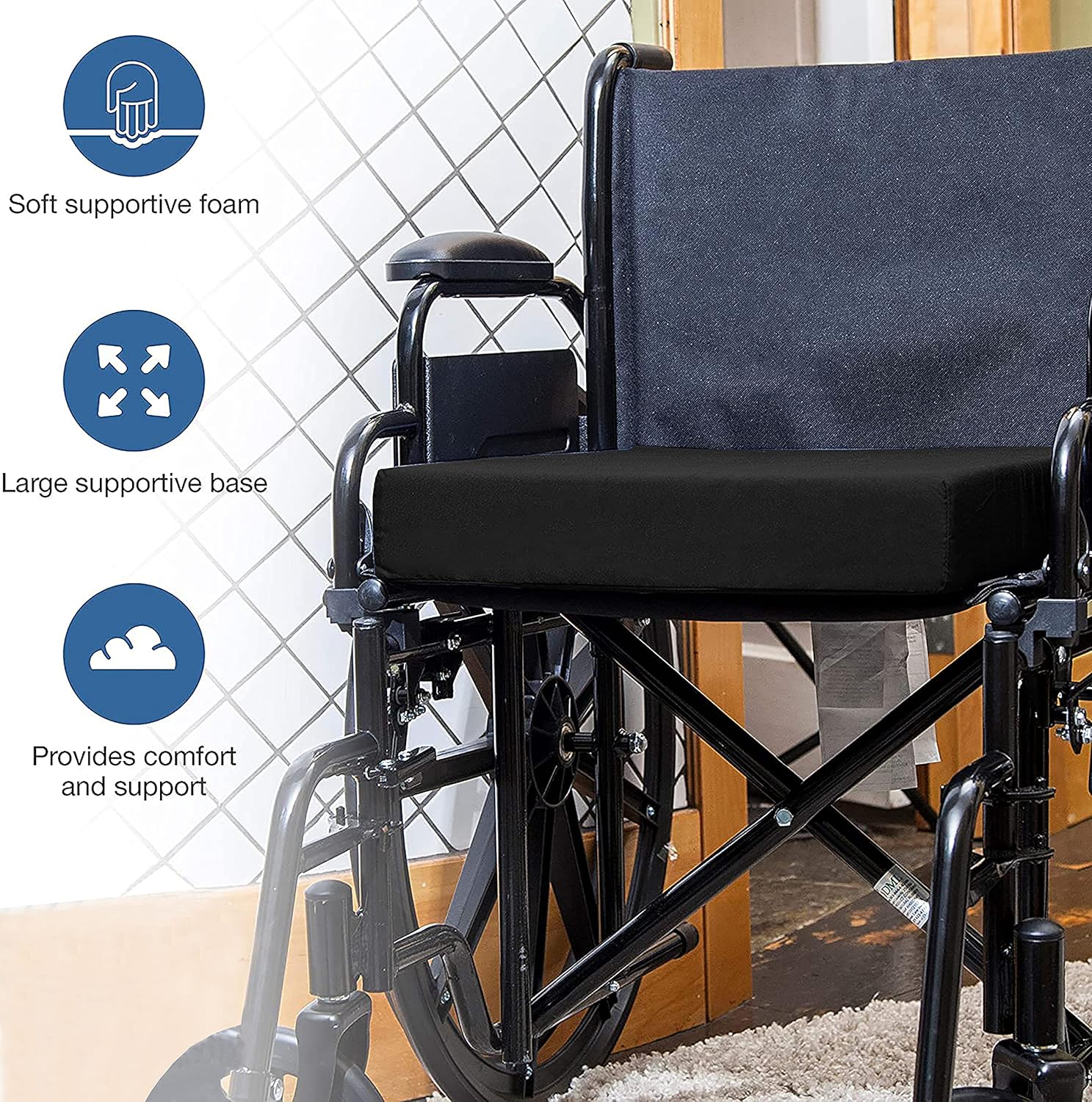 Bedding Studio Chair Cushion - Memory Foam Seat for Spine Health, Orthopedic Lumbar Support, Sciatica & Tailbone Pain Relief - Reduce Back Ache Improve Posture, Waterproof PU Cover (18" x 16" x 4")