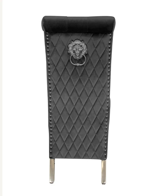 Sofia Dark Grey Velvet Lion Knocker Dining Chairs (Set of 2)